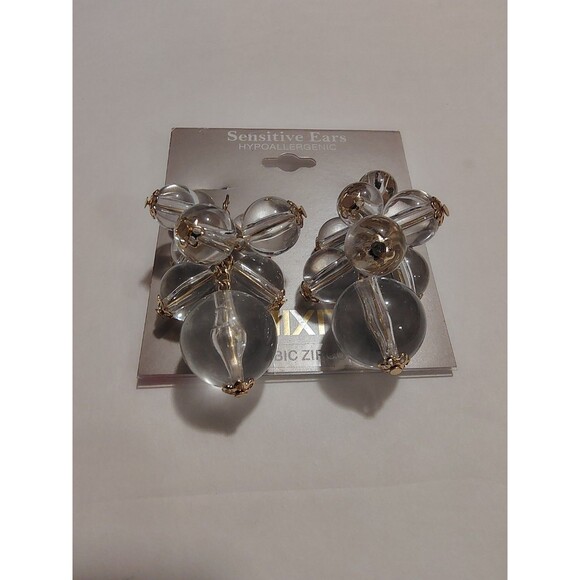 Mixit Jewelry - Mixit Clear Crystal & Resin Gold Cluster Drop Earrings